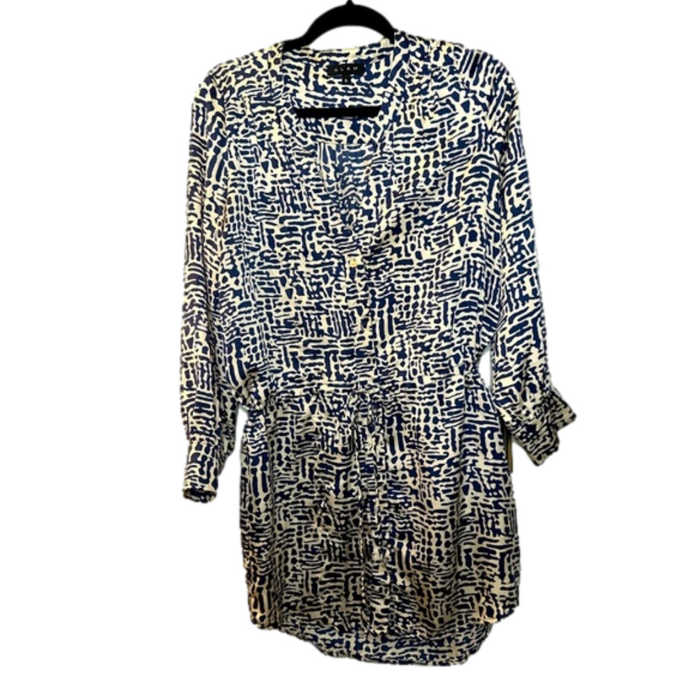 Glam Blue and White Tie waist Shift Dress Size Small